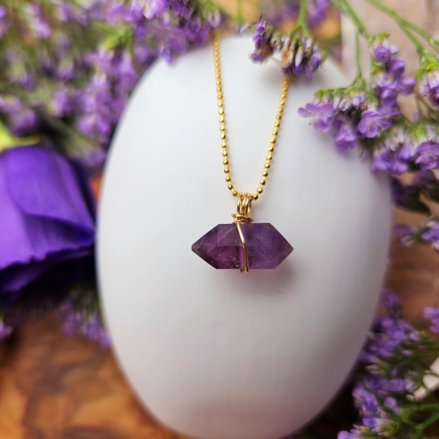 Amethyst Doppelender, 24Karat gold plattiert, 925 Sterling Silber