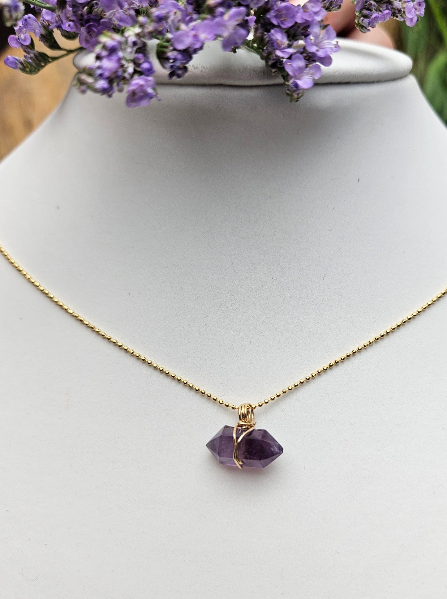 Amethyst Doppelender, 24Karat gold plattiert, 925 Sterling Silber